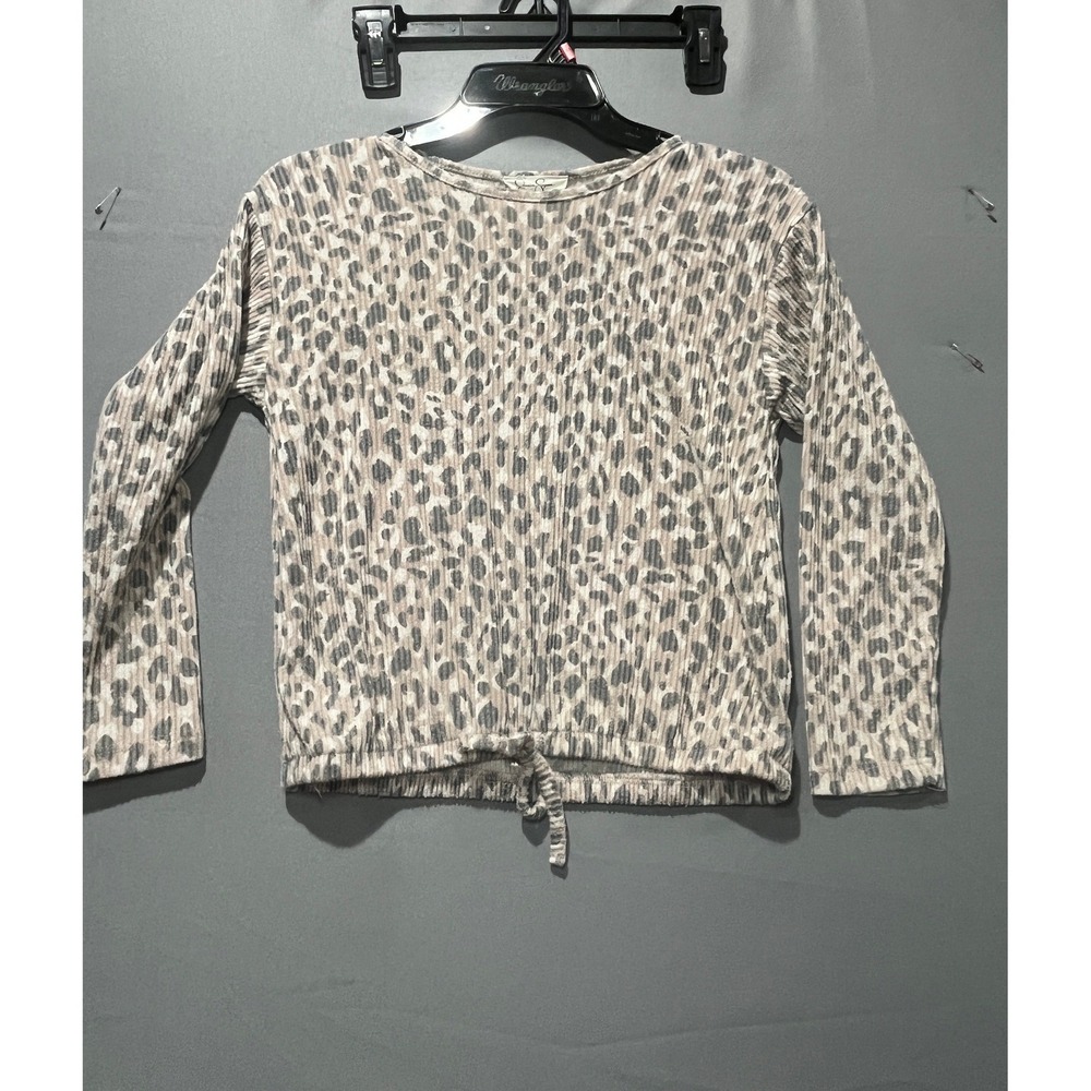 Jessica Simpson Girls Grey Leopard Print Ribbed Long Sleeve Top Size M 8/10